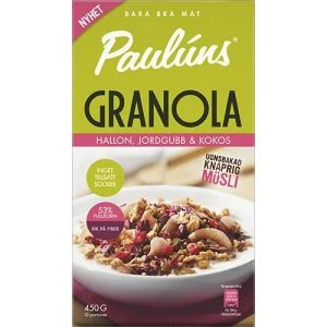 Paulúns Granola Hallon Jordgubb Kokos - 450 g