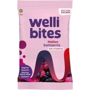 Wellibites Sockerfri vegangodis Hallon&Saltlak - 70g