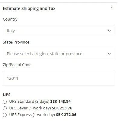 Shipping options incl. delivery time shown at checkout.